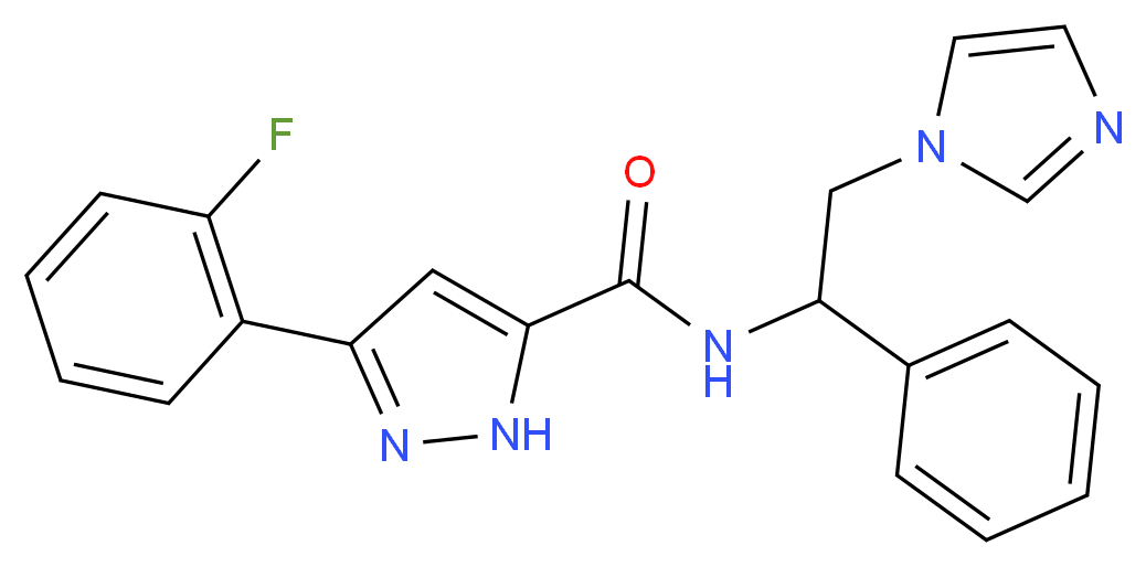 3-(2-fluorophenyl)-N-[2-(1H-imidazol-1-yl)-1-phenylethyl]-1H-pyrazole-5-carboxamide_Molecular_structure_CAS_)