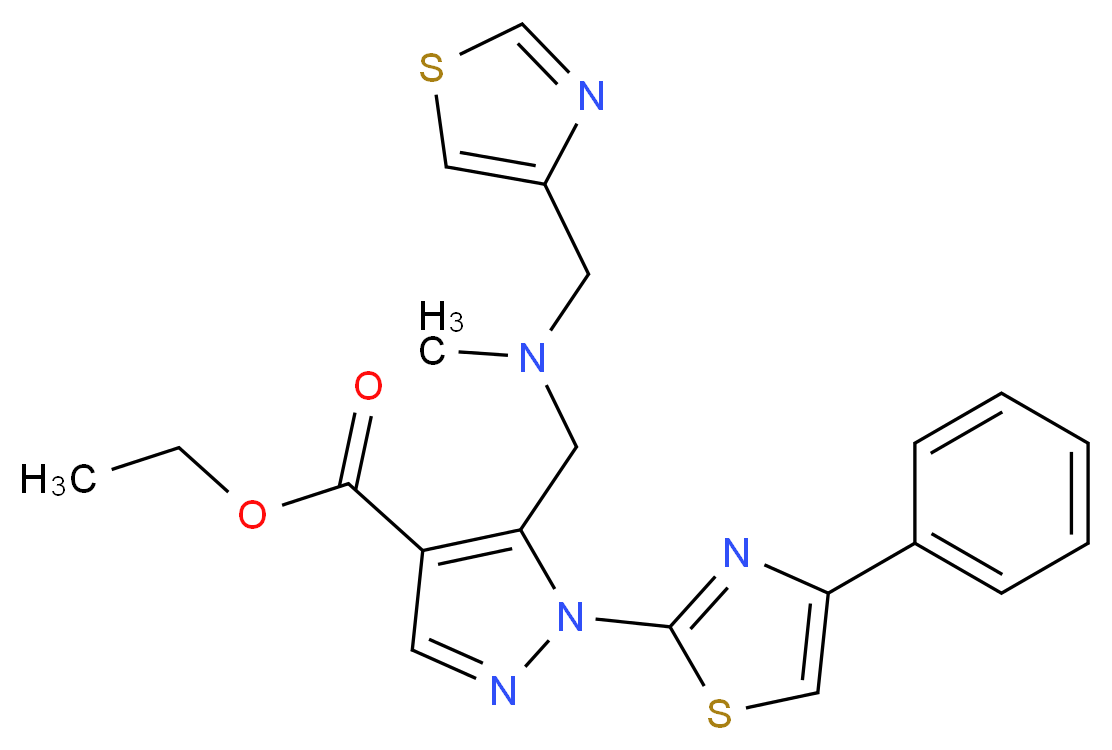ethyl 5-{[methyl(1,3-thiazol-4-ylmethyl)amino]methyl}-1-(4-phenyl-1,3-thiazol-2-yl)-1H-pyrazole-4-carboxylate_Molecular_structure_CAS_)