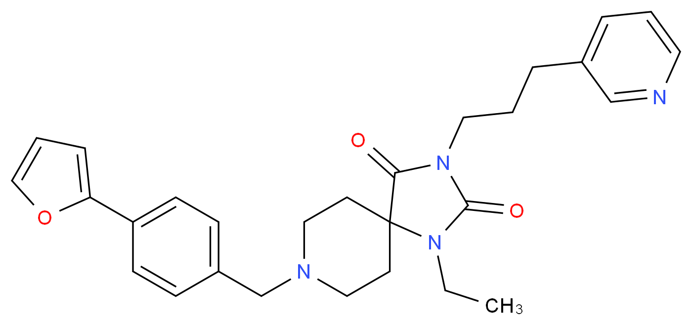 1-ethyl-8-[4-(2-furyl)benzyl]-3-[3-(3-pyridinyl)propyl]-1,3,8-triazaspiro[4.5]decane-2,4-dione_Molecular_structure_CAS_)