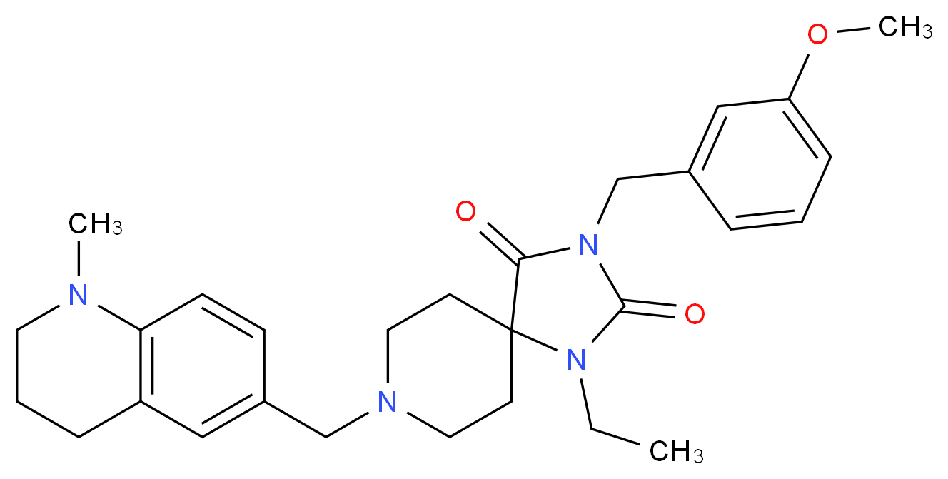1-ethyl-3-(3-methoxybenzyl)-8-[(1-methyl-1,2,3,4-tetrahydro-6-quinolinyl)methyl]-1,3,8-triazaspiro[4.5]decane-2,4-dione_Molecular_structure_CAS_)