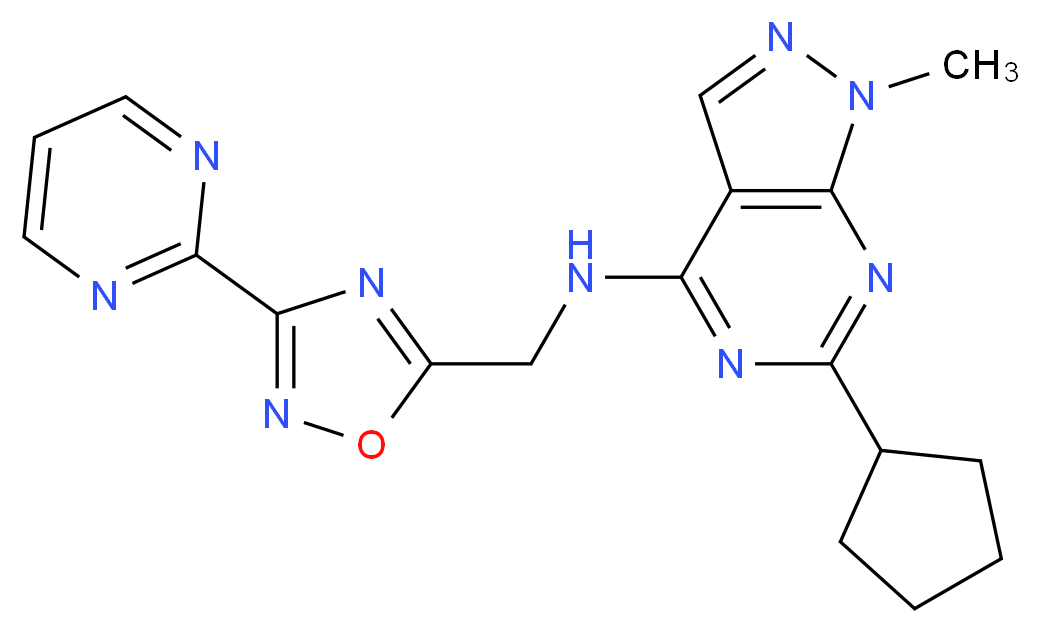 6-cyclopentyl-1-methyl-N-{[3-(2-pyrimidinyl)-1,2,4-oxadiazol-5-yl]methyl}-1H-pyrazolo[3,4-d]pyrimidin-4-amine_Molecular_structure_CAS_)