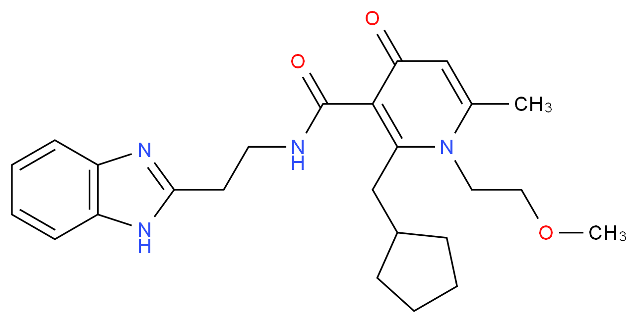 N-[2-(1H-benzimidazol-2-yl)ethyl]-2-(cyclopentylmethyl)-1-(2-methoxyethyl)-6-methyl-4-oxo-1,4-dihydro-3-pyridinecarboxamide_Molecular_structure_CAS_)