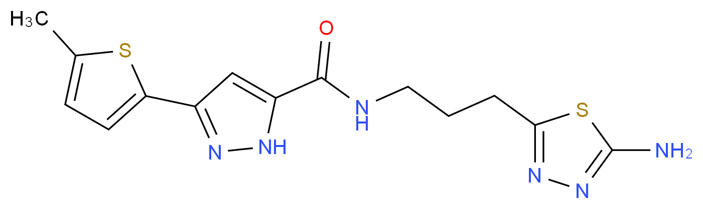 N-[3-(5-amino-1,3,4-thiadiazol-2-yl)propyl]-3-(5-methyl-2-thienyl)-1H-pyrazole-5-carboxamide_Molecular_structure_CAS_)