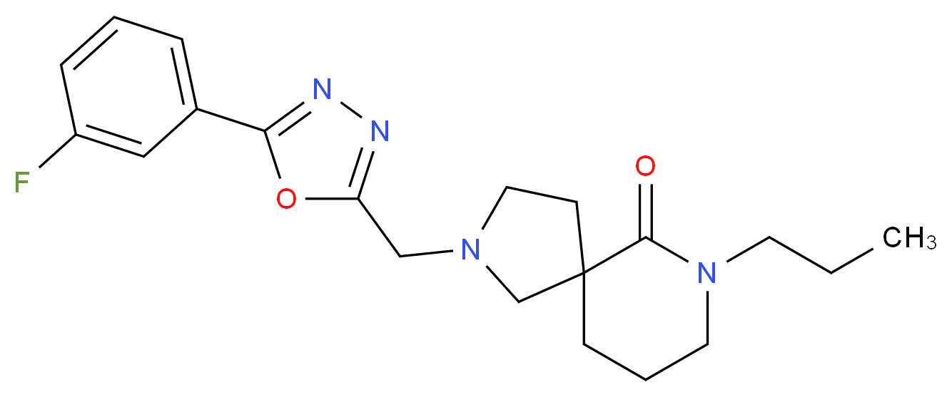 2-{[5-(3-fluorophenyl)-1,3,4-oxadiazol-2-yl]methyl}-7-propyl-2,7-diazaspiro[4.5]decan-6-one_Molecular_structure_CAS_)