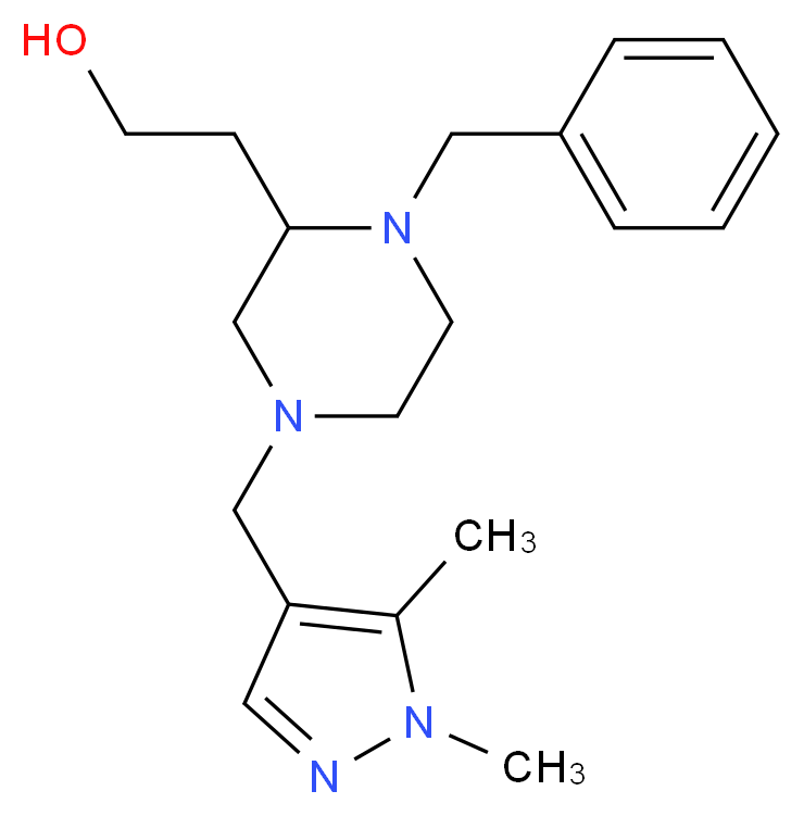 2-{1-benzyl-4-[(1,5-dimethyl-1H-pyrazol-4-yl)methyl]-2-piperazinyl}ethanol_Molecular_structure_CAS_)