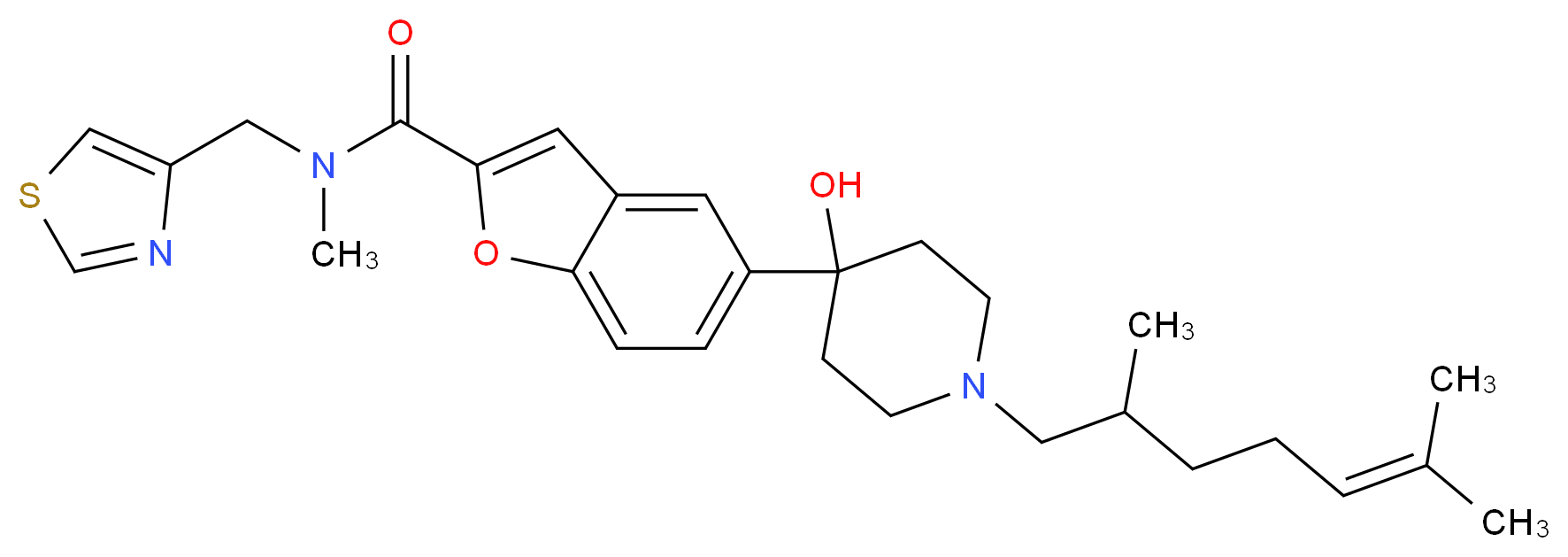 5-[1-(2,6-dimethyl-5-hepten-1-yl)-4-hydroxy-4-piperidinyl]-N-methyl-N-(1,3-thiazol-4-ylmethyl)-1-benzofuran-2-carboxamide_Molecular_structure_CAS_)