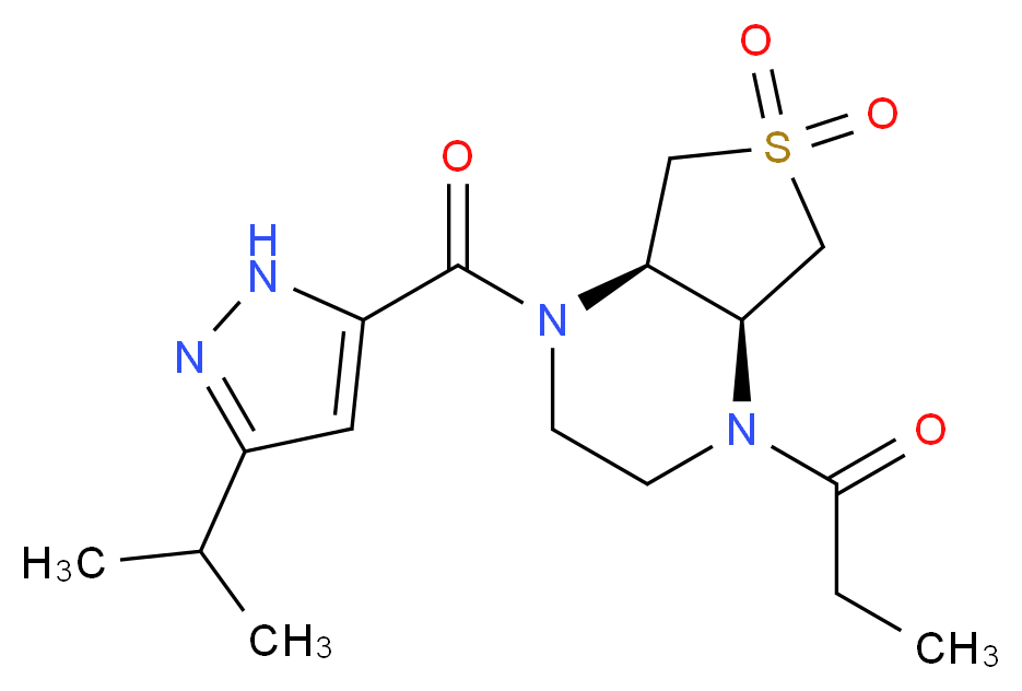 (4aS*,7aR*)-1-[(3-isopropyl-1H-pyrazol-5-yl)carbonyl]-4-propionyloctahydrothieno[3,4-b]pyrazine 6,6-dioxide_Molecular_structure_CAS_)