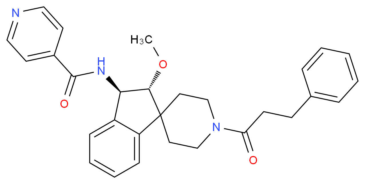N-[(2R*,3R*)-2-methoxy-1'-(3-phenylpropanoyl)-2,3-dihydrospiro[indene-1,4'-piperidin]-3-yl]isonicotinamide_Molecular_structure_CAS_)
