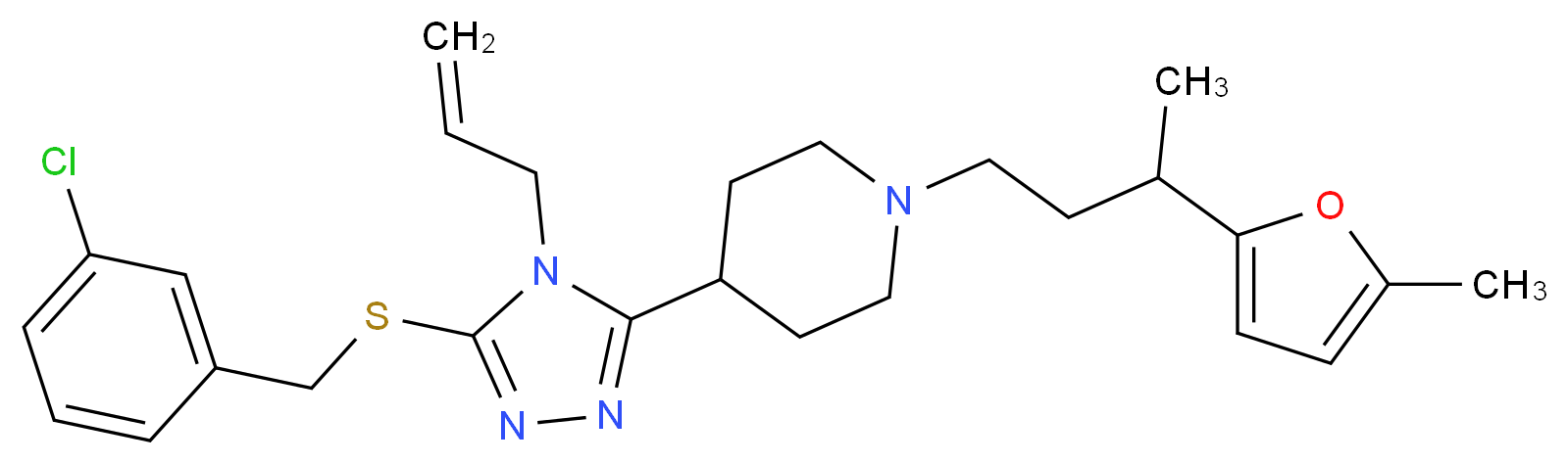 4-{4-allyl-5-[(3-chlorobenzyl)thio]-4H-1,2,4-triazol-3-yl}-1-[3-(5-methyl-2-furyl)butyl]piperidine_Molecular_structure_CAS_)
