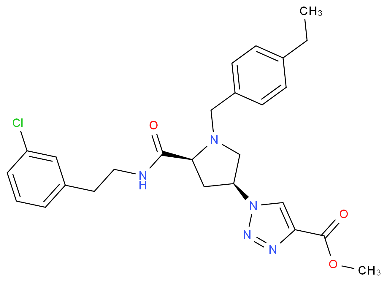 methyl 1-[(3S,5S)-5-({[2-(3-chlorophenyl)ethyl]amino}carbonyl)-1-(4-ethylbenzyl)-3-pyrrolidinyl]-1H-1,2,3-triazole-4-carboxylate_Molecular_structure_CAS_)