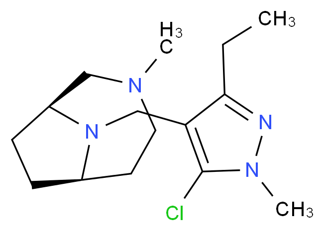 (1S*,6R*)-9-[(5-chloro-3-ethyl-1-methyl-1H-pyrazol-4-yl)methyl]-3-methyl-3,9-diazabicyclo[4.2.1]nonane_Molecular_structure_CAS_)