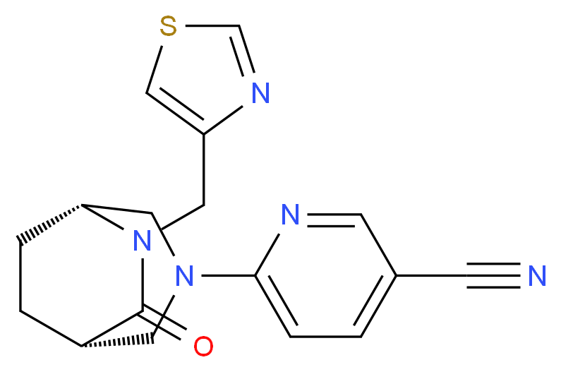 6-[(1S*,5R*)-7-oxo-6-(1,3-thiazol-4-ylmethyl)-3,6-diazabicyclo[3.2.2]non-3-yl]nicotinonitrile_Molecular_structure_CAS_)