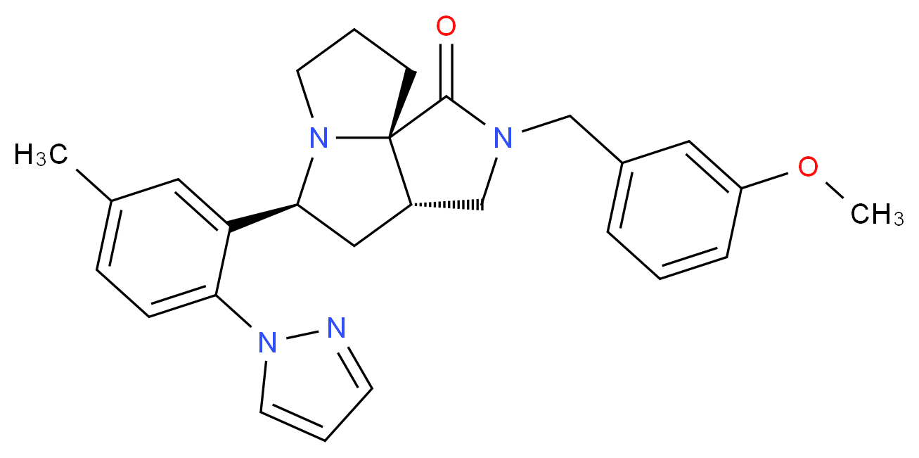 (3aS*,5S*,9aS*)-2-(3-methoxybenzyl)-5-[5-methyl-2-(1H-pyrazol-1-yl)phenyl]hexahydro-7H-pyrrolo[3,4-g]pyrrolizin-1(2H)-one_Molecular_structure_CAS_)