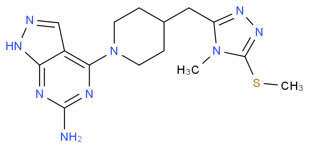 4-(4-{[4-methyl-5-(methylthio)-4H-1,2,4-triazol-3-yl]methyl}piperidin-1-yl)-1H-pyrazolo[3,4-d]pyrimidin-6-amine_Molecular_structure_CAS_)