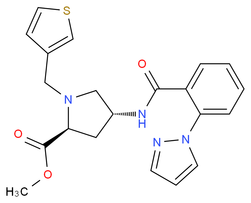 methyl (4R)-4-{[2-(1H-pyrazol-1-yl)benzoyl]amino}-1-(3-thienylmethyl)-L-prolinate_Molecular_structure_CAS_)