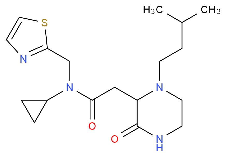 N-cyclopropyl-2-[1-(3-methylbutyl)-3-oxo-2-piperazinyl]-N-(1,3-thiazol-2-ylmethyl)acetamide_Molecular_structure_CAS_)
