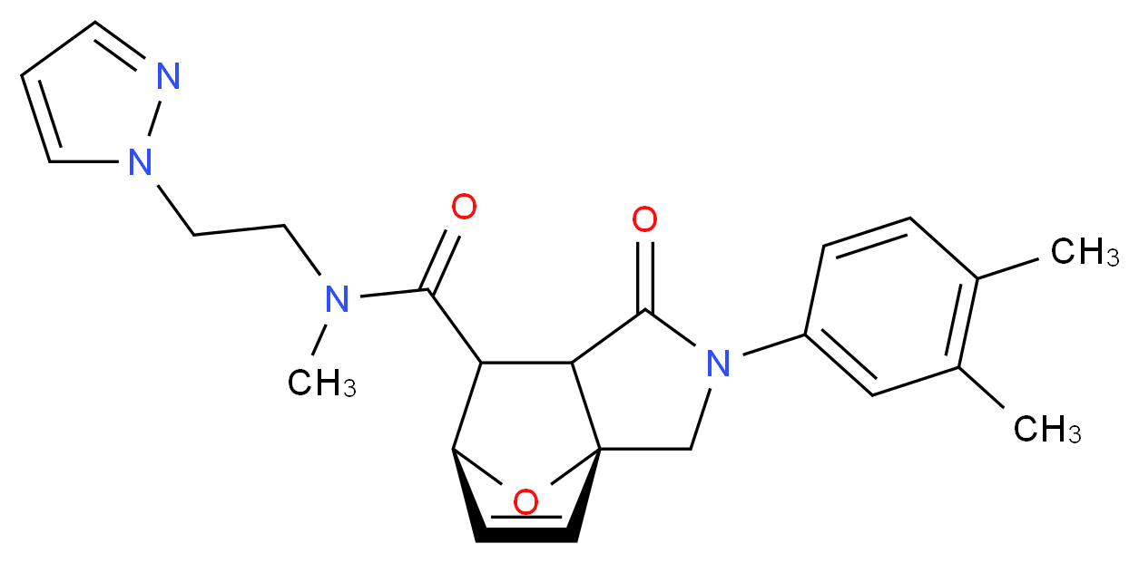 (3aR*,6S*)-2-(3,4-dimethylphenyl)-N-methyl-1-oxo-N-[2-(1H-pyrazol-1-yl)ethyl]-1,2,3,6,7,7a-hexahydro-3a,6-epoxyisoindole-7-carboxamide_Molecular_structure_CAS_)