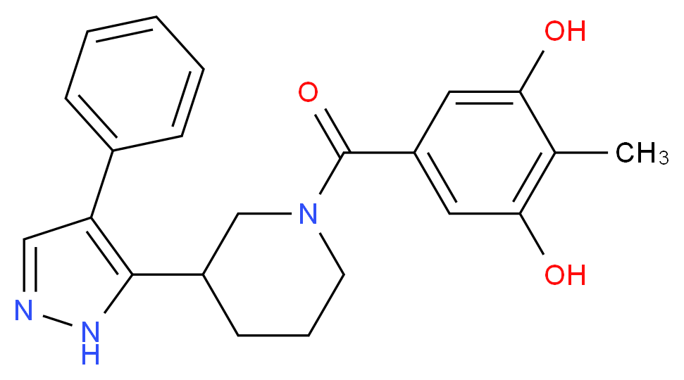2-methyl-5-{[3-(4-phenyl-1H-pyrazol-5-yl)piperidin-1-yl]carbonyl}benzene-1,3-diol_Molecular_structure_CAS_)