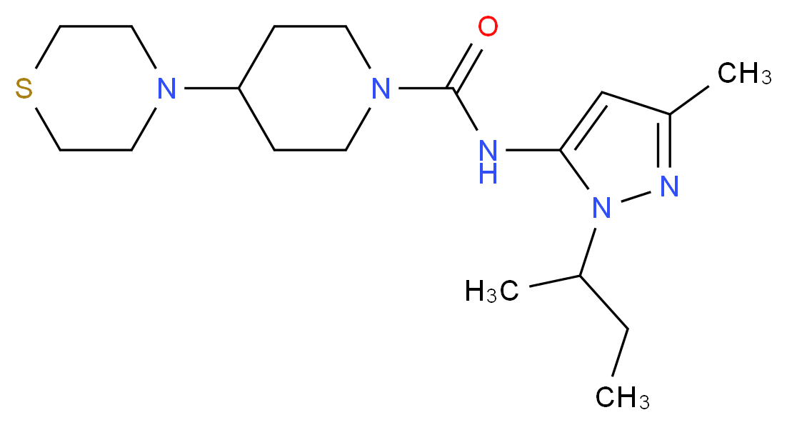 N-(1-sec-butyl-3-methyl-1H-pyrazol-5-yl)-4-thiomorpholin-4-ylpiperidine-1-carboxamide_Molecular_structure_CAS_)