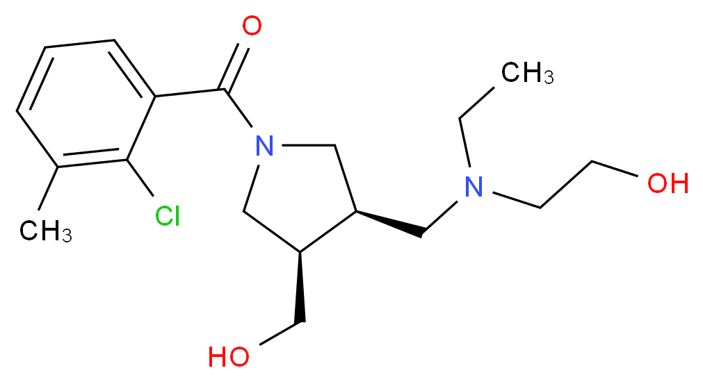 2-[{[(3R*,4R*)-1-(2-chloro-3-methylbenzoyl)-4-(hydroxymethyl)pyrrolidin-3-yl]methyl}(ethyl)amino]ethanol_Molecular_structure_CAS_)