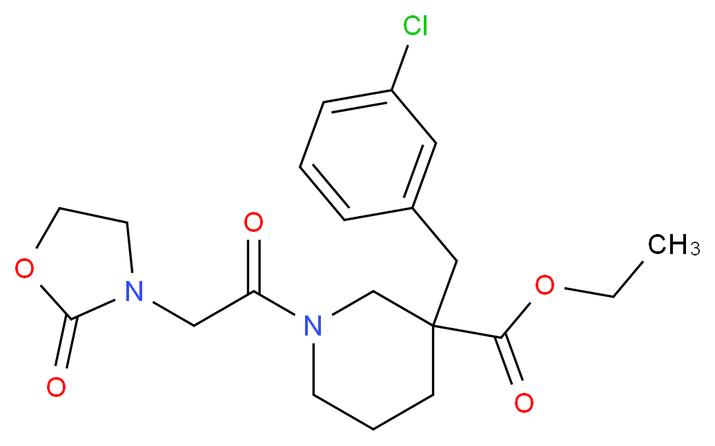 ethyl 3-(3-chlorobenzyl)-1-[(2-oxo-1,3-oxazolidin-3-yl)acetyl]-3-piperidinecarboxylate_Molecular_structure_CAS_)
