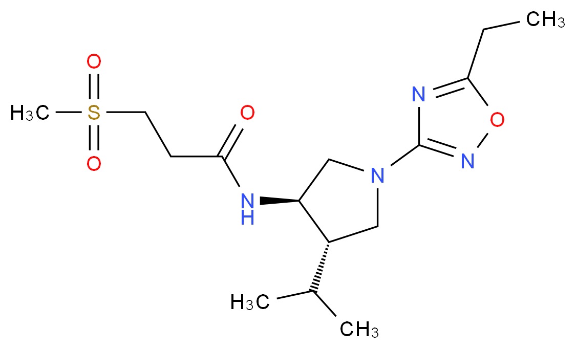 N-[(3R*,4S*)-1-(5-ethyl-1,2,4-oxadiazol-3-yl)-4-isopropyl-3-pyrrolidinyl]-3-(methylsulfonyl)propanamide_Molecular_structure_CAS_)