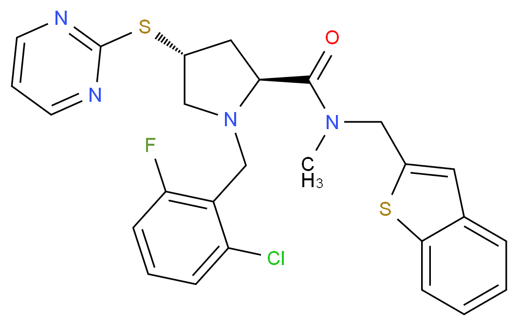 (4R)-N-(1-benzothien-2-ylmethyl)-1-(2-chloro-6-fluorobenzyl)-N-methyl-4-(2-pyrimidinylthio)-L-prolinamide_Molecular_structure_CAS_)
