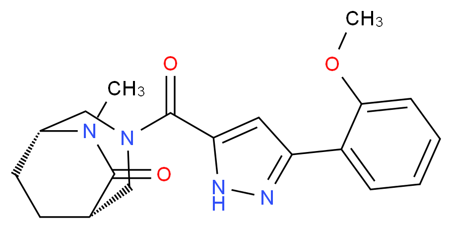 (1S*,5R*)-3-{[3-(2-methoxyphenyl)-1H-pyrazol-5-yl]carbonyl}-6-methyl-3,6-diazabicyclo[3.2.2]nonan-7-one_Molecular_structure_CAS_)