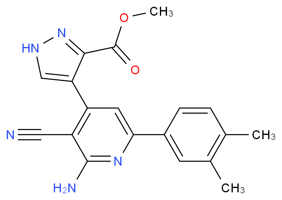 methyl 4-[2-amino-3-cyano-6-(3,4-dimethylphenyl)pyridin-4-yl]-1H-pyrazole-3-carboxylate_Molecular_structure_CAS_)