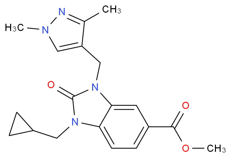 methyl 1-(cyclopropylmethyl)-3-[(1,3-dimethyl-1H-pyrazol-4-yl)methyl]-2-oxo-2,3-dihydro-1H-benzimidazole-5-carboxylate_Molecular_structure_CAS_)