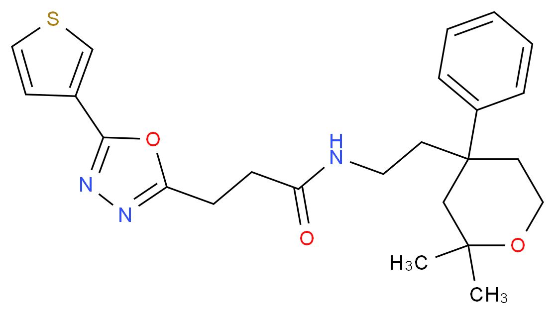 N-[2-(2,2-dimethyl-4-phenyltetrahydro-2H-pyran-4-yl)ethyl]-3-[5-(3-thienyl)-1,3,4-oxadiazol-2-yl]propanamide_Molecular_structure_CAS_)