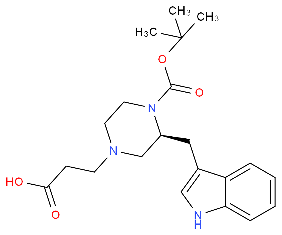 (S)-3-(3-((1H-indol-3-yl)methyl)-4-(tert-butoxycarbonyl)piperazin-1-yl)propanoic acid_Molecular_structure_CAS_1060814-22-3)