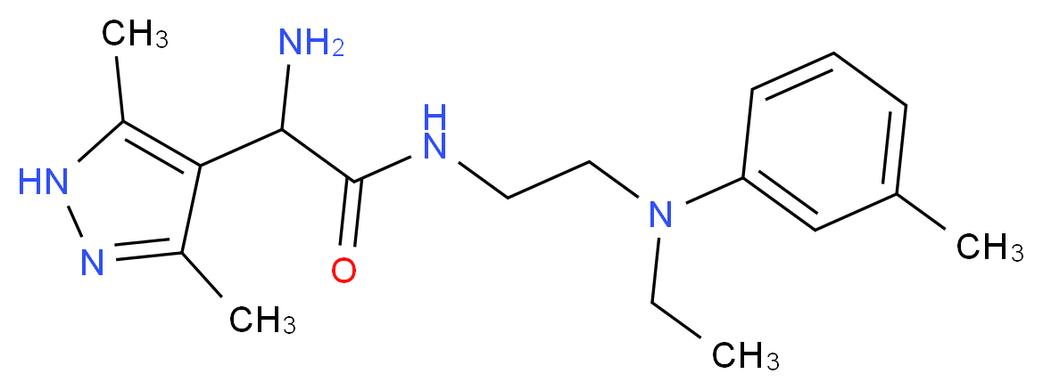 2-amino-2-(3,5-dimethyl-1H-pyrazol-4-yl)-N-{2-[ethyl(3-methylphenyl)amino]ethyl}acetamide_Molecular_structure_CAS_)