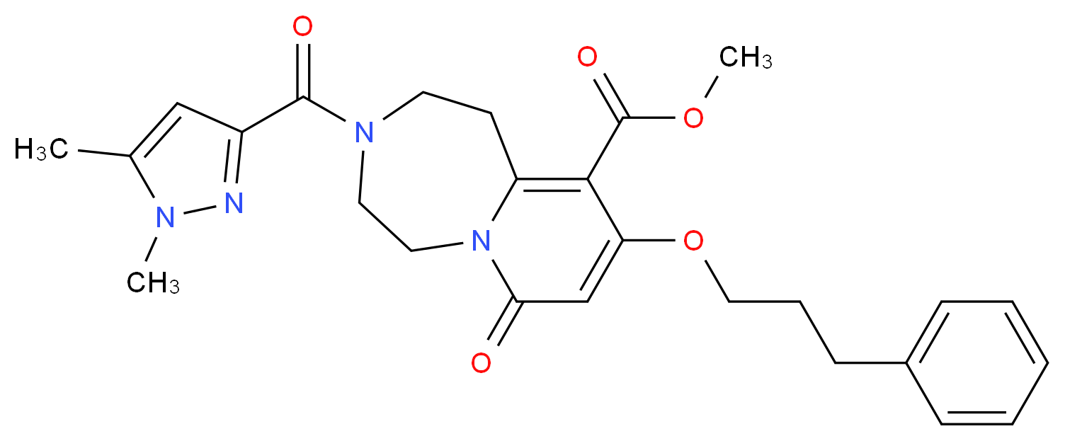methyl 3-[(1,5-dimethyl-1H-pyrazol-3-yl)carbonyl]-7-oxo-9-(3-phenylpropoxy)-1,2,3,4,5,7-hexahydropyrido[1,2-d][1,4]diazepine-10-carboxylate_Molecular_structure_CAS_)