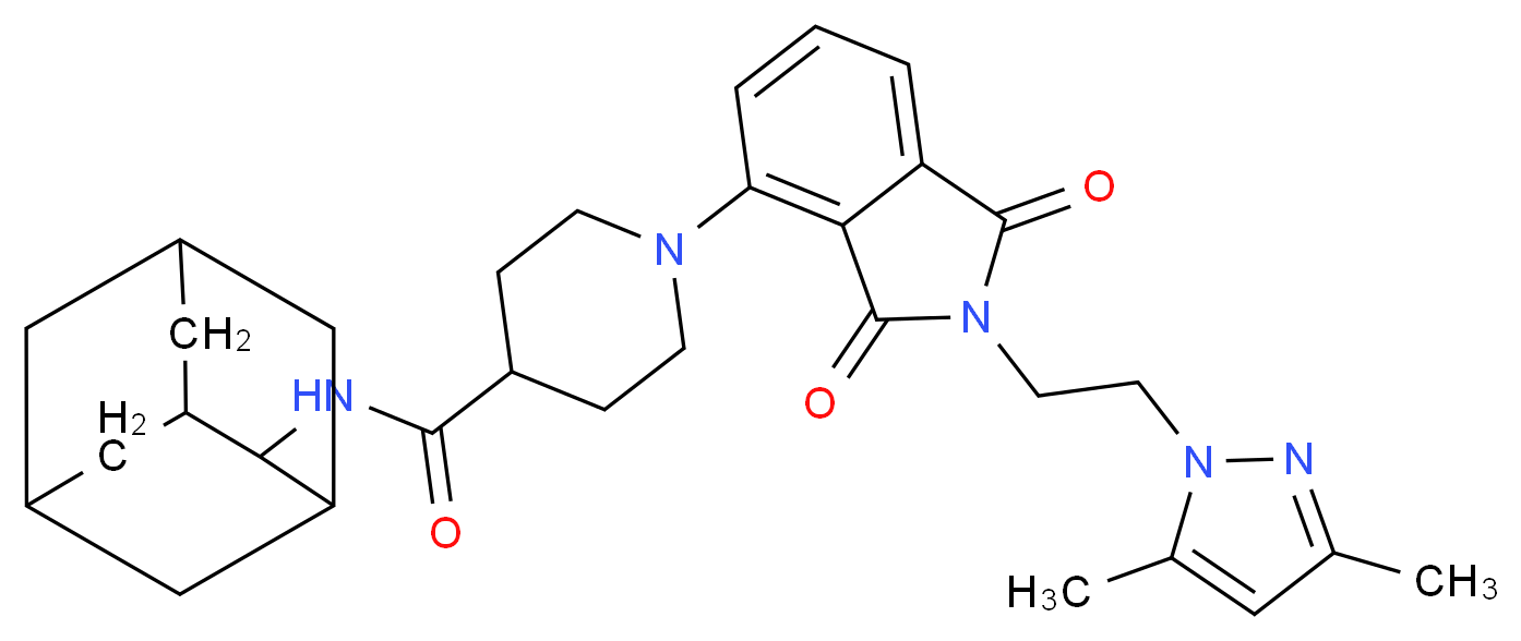 N-2-adamantyl-1-{2-[2-(3,5-dimethyl-1H-pyrazol-1-yl)ethyl]-1,3-dioxo-2,3-dihydro-1H-isoindol-4-yl}-4-piperidinecarboxamide_Molecular_structure_CAS_)