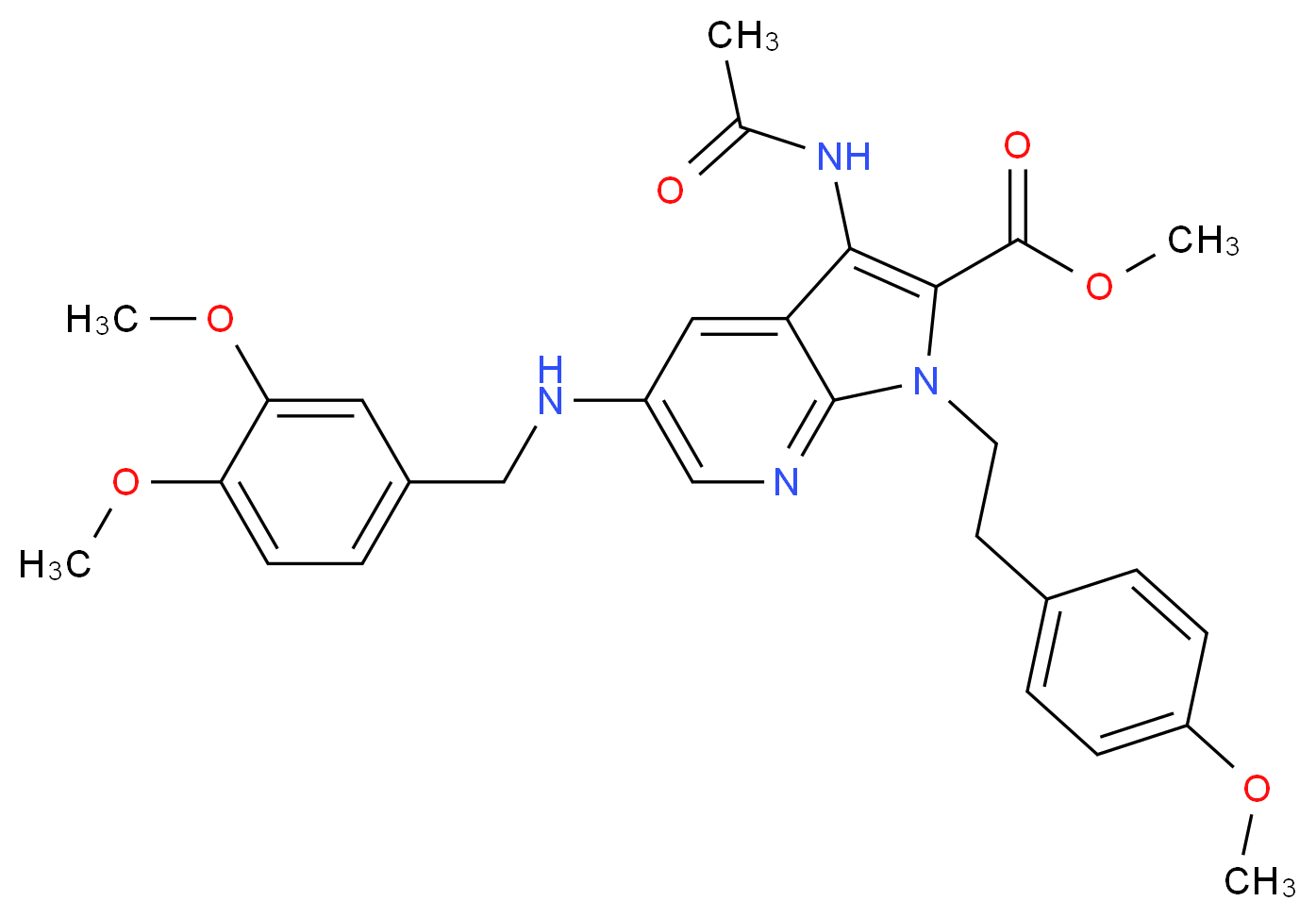 methyl 3-(acetylamino)-5-[(3,4-dimethoxybenzyl)amino]-1-[2-(4-methoxyphenyl)ethyl]-1H-pyrrolo[2,3-b]pyridine-2-carboxylate_Molecular_structure_CAS_)