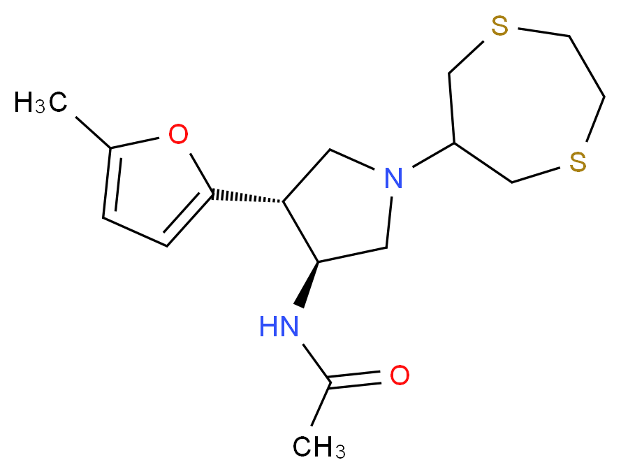 N-[(3S*,4R*)-1-(1,4-dithiepan-6-yl)-4-(5-methyl-2-furyl)-3-pyrrolidinyl]acetamide_Molecular_structure_CAS_)