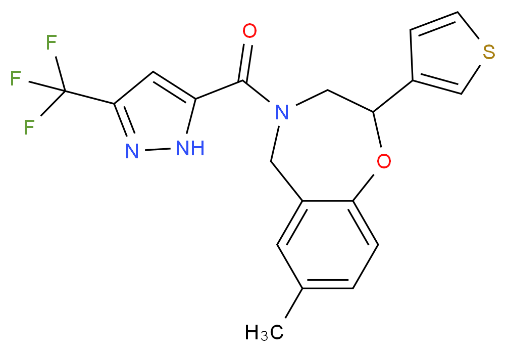 7-methyl-2-(3-thienyl)-4-{[3-(trifluoromethyl)-1H-pyrazol-5-yl]carbonyl}-2,3,4,5-tetrahydro-1,4-benzoxazepine_Molecular_structure_CAS_)
