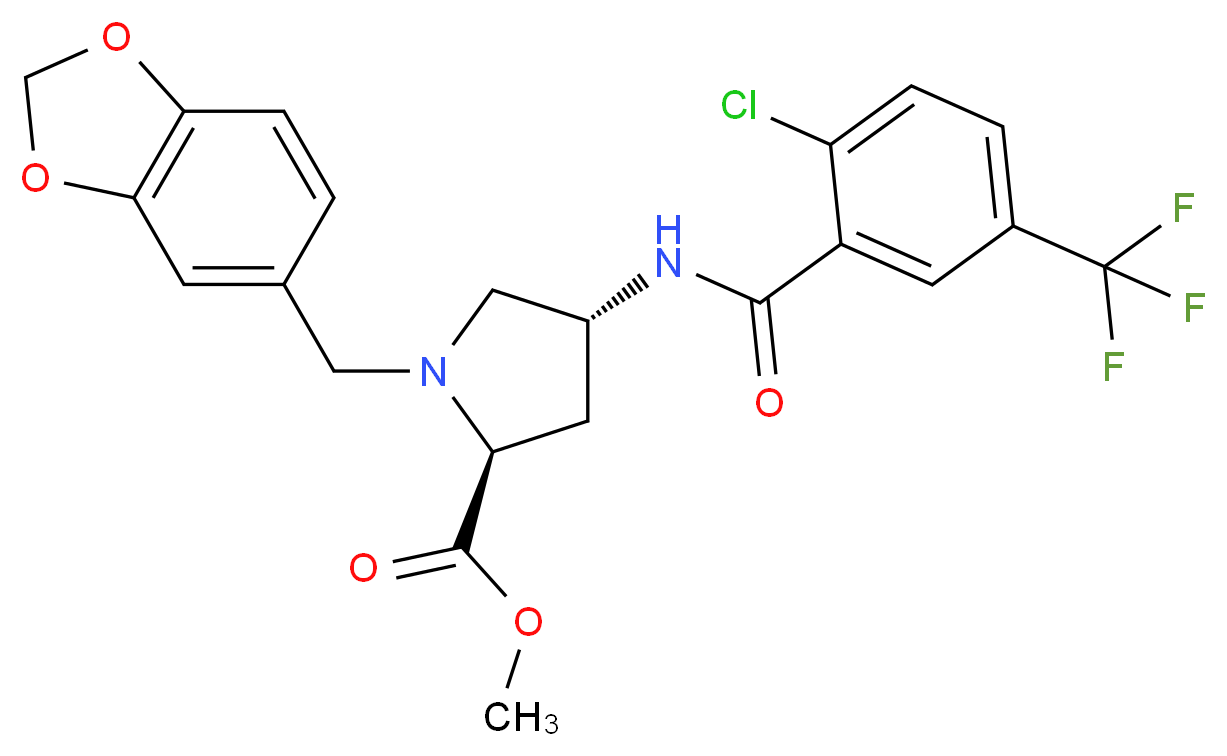 methyl (4R)-1-(1,3-benzodioxol-5-ylmethyl)-4-{[2-chloro-5-(trifluoromethyl)benzoyl]amino}-L-prolinate_Molecular_structure_CAS_)
