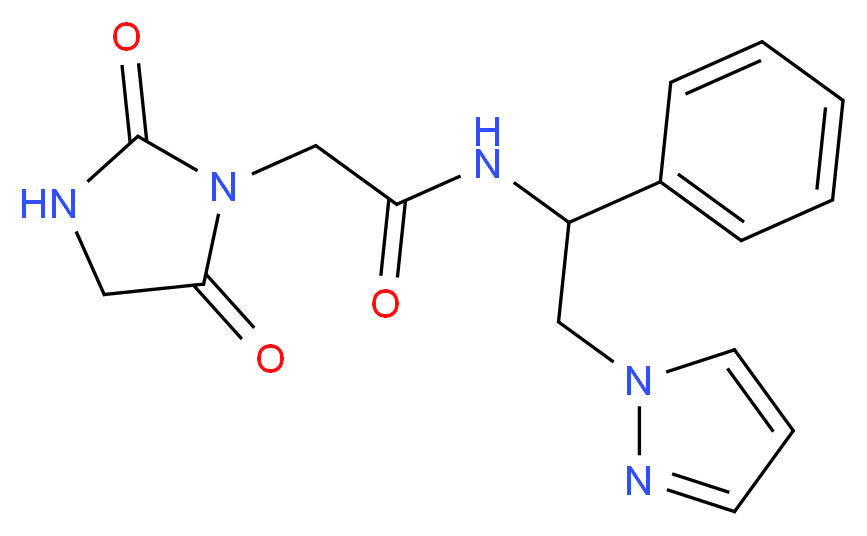 2-(2,5-dioxo-1-imidazolidinyl)-N-[1-phenyl-2-(1H-pyrazol-1-yl)ethyl]acetamide_Molecular_structure_CAS_)