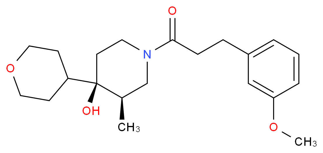 (3R*,4R*)-1-[3-(3-methoxyphenyl)propanoyl]-3-methyl-4-(tetrahydro-2H-pyran-4-yl)piperidin-4-ol_Molecular_structure_CAS_)