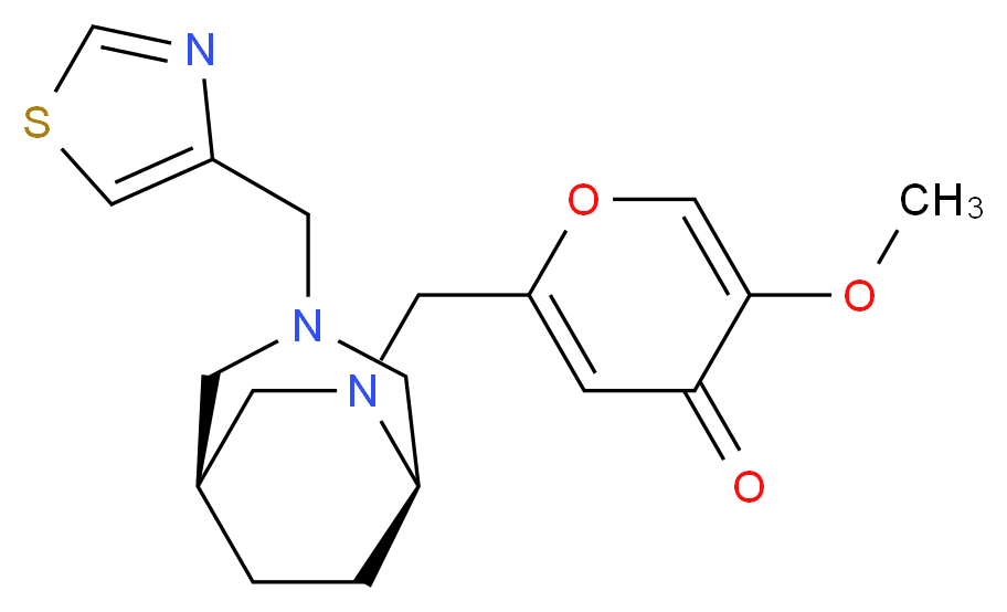 5-methoxy-2-{[(1S*,5R*)-3-(1,3-thiazol-4-ylmethyl)-3,6-diazabicyclo[3.2.2]non-6-yl]methyl}-4H-pyran-4-one_Molecular_structure_CAS_)