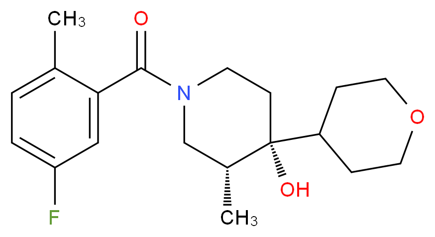 (3R*,4R*)-1-(5-fluoro-2-methylbenzoyl)-3-methyl-4-(tetrahydro-2H-pyran-4-yl)-4-piperidinol_Molecular_structure_CAS_)