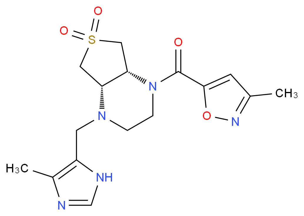 (4aR*,7aS*)-1-[(4-methyl-1H-imidazol-5-yl)methyl]-4-[(3-methyl-5-isoxazolyl)carbonyl]octahydrothieno[3,4-b]pyrazine 6,6-dioxide_Molecular_structure_CAS_)