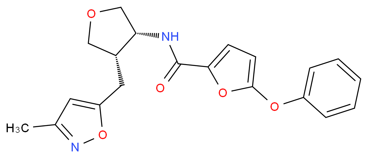 N-{(3R*,4S*)-4-[(3-methylisoxazol-5-yl)methyl]tetrahydrofuran-3-yl}-5-phenoxy-2-furamide_Molecular_structure_CAS_)