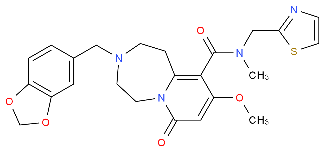 3-(1,3-benzodioxol-5-ylmethyl)-9-methoxy-N-methyl-7-oxo-N-(1,3-thiazol-2-ylmethyl)-1,2,3,4,5,7-hexahydropyrido[1,2-d][1,4]diazepine-10-carboxamide_Molecular_structure_CAS_)
