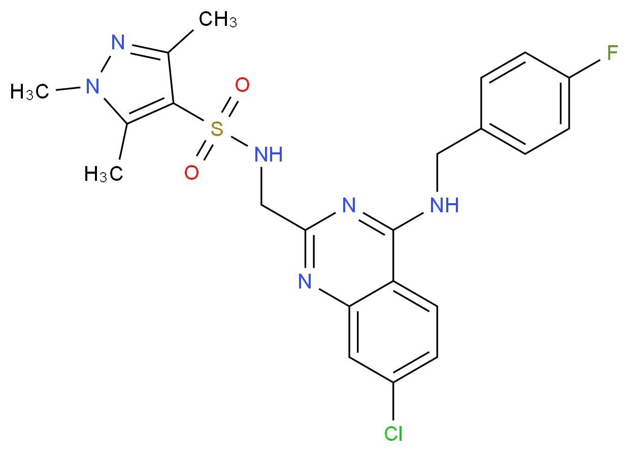 N-({7-chloro-4-[(4-fluorobenzyl)amino]-2-quinazolinyl}methyl)-1,3,5-trimethyl-1H-pyrazole-4-sulfonamide_Molecular_structure_CAS_)