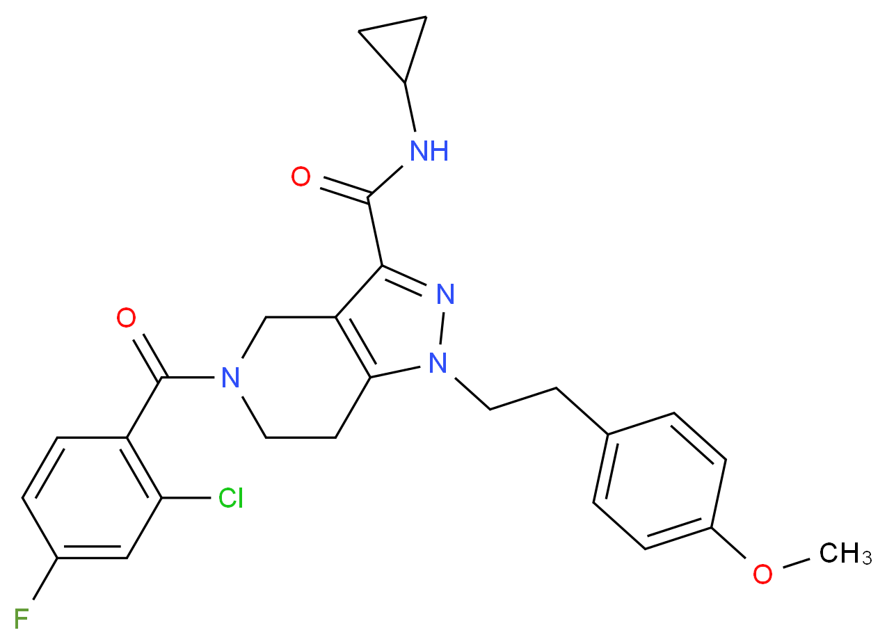 5-(2-chloro-4-fluorobenzoyl)-N-cyclopropyl-1-[2-(4-methoxyphenyl)ethyl]-4,5,6,7-tetrahydro-1H-pyrazolo[4,3-c]pyridine-3-carboxamide_Molecular_structure_CAS_)