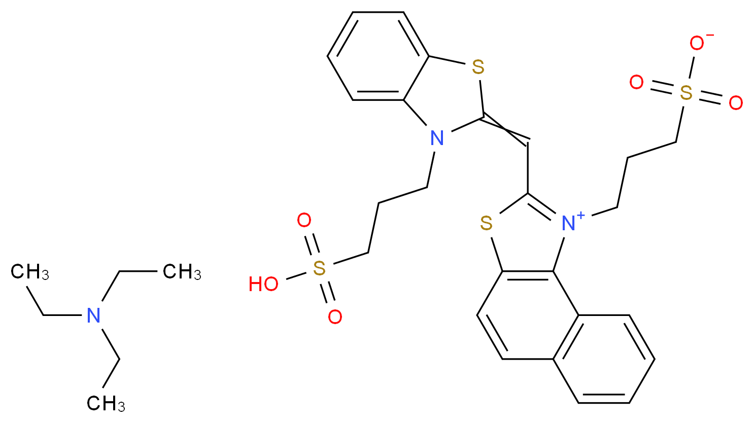 1-(3-Sulfopropyl)-2-{[3-(3-sulfopropyl)-2(3H)-benzothiazolylidene]methyl}naphtho[1,2-d]thiazolium hydroxide inner salt, triethylammonium salt_Molecular_structure_CAS_60760-42-1)