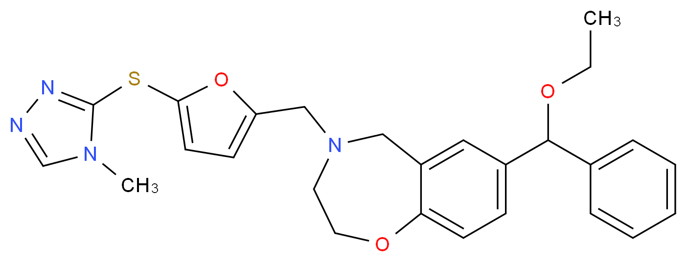 7-[ethoxy(phenyl)methyl]-4-({5-[(4-methyl-4H-1,2,4-triazol-3-yl)thio]-2-furyl}methyl)-2,3,4,5-tetrahydro-1,4-benzoxazepine_Molecular_structure_CAS_)